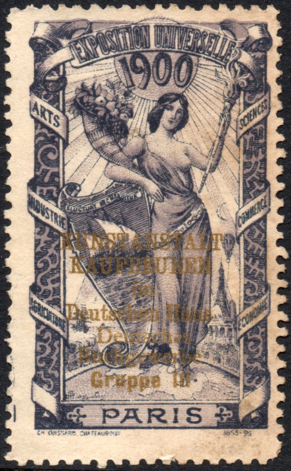 France : Kunstanstalt Kaufbeuren im Deutschen Haus, Deutsches Buchgewerbe Gruppe III : Vignettes Exposition Universelle, Paris, 1900 Cinderellas  Reklamemarken vinetas 